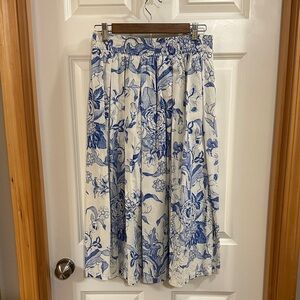 Zara Blue and White Floral Midi Skirt